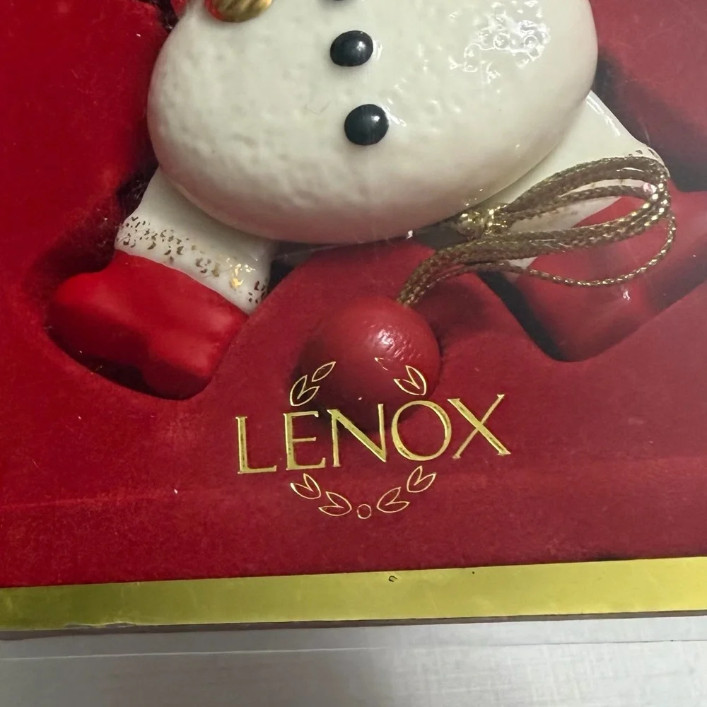 Lenox | Vintage Porcelain Snowman Pull String Christmas Ornament